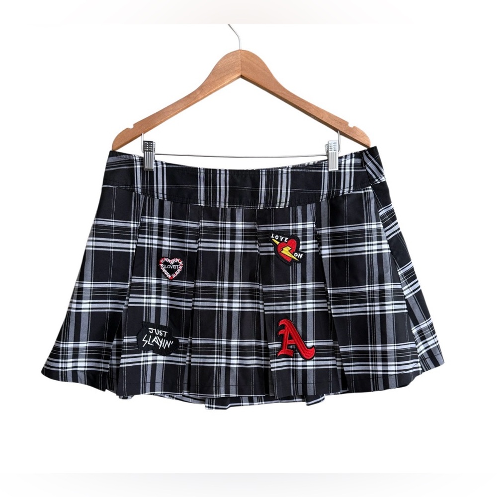 NOBO Black Plaid Baddie Mini Skirt with Patches